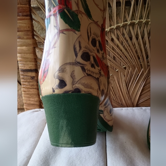 Floral Skull Print Women's Cowboy Rain Boots_11 - Picture 4 of 8